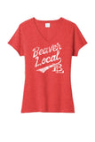 Beaver Local Script Distressed Ladies Tri-Blend V-Neck Tee