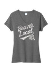 Beaver Local Script Distressed Ladies Tri-Blend V-Neck Tee