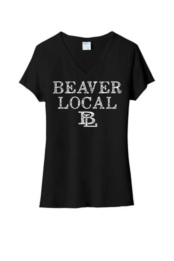 Beaver Local Distressed Ladies Tri-Blend V-Neck Tee