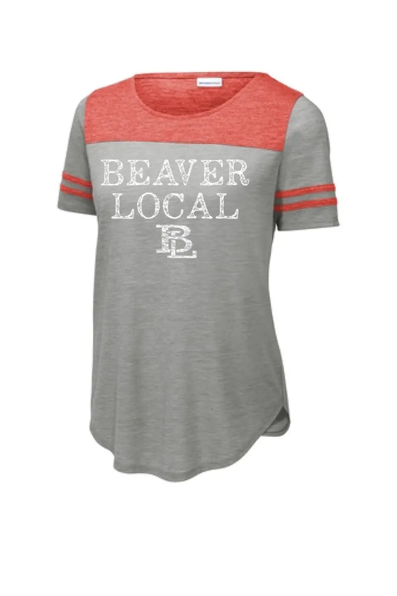 Beaver Local Distressed Ladies PosiCharge Tri-Blend Wicking Fan Tee