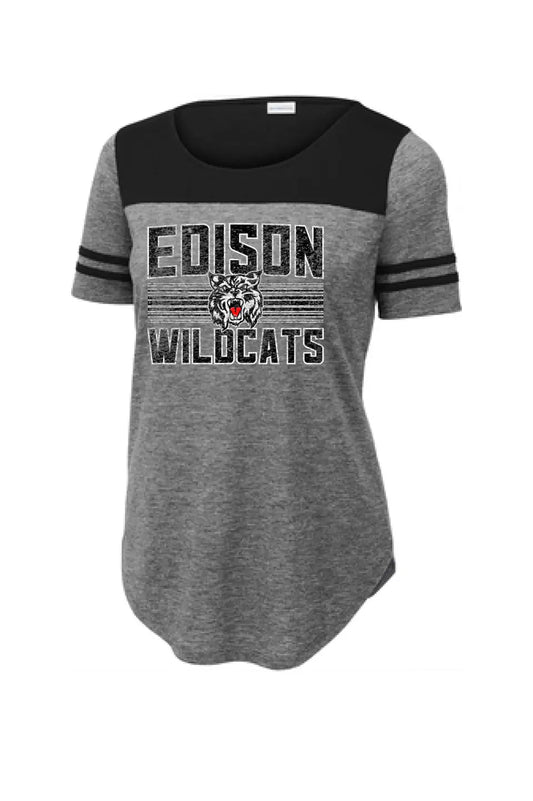 Edison Retro Edison Wildcat Ladies PosiCharge Tri-Blend Wicking Fan Tee