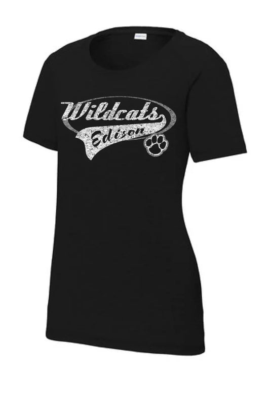 Edison Wildcats Tail Ladies PosiCharge Tri-Blend Wicking Scoop Neck Raglan Tee