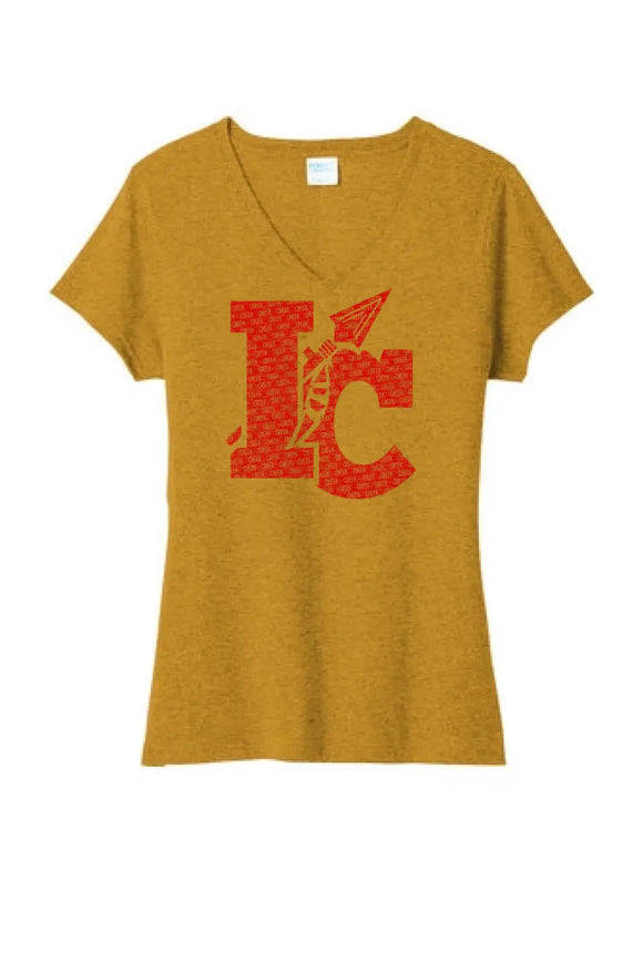 Indian Creek Distressed IC Text Ladies Tri-Blend V-Neck Tee