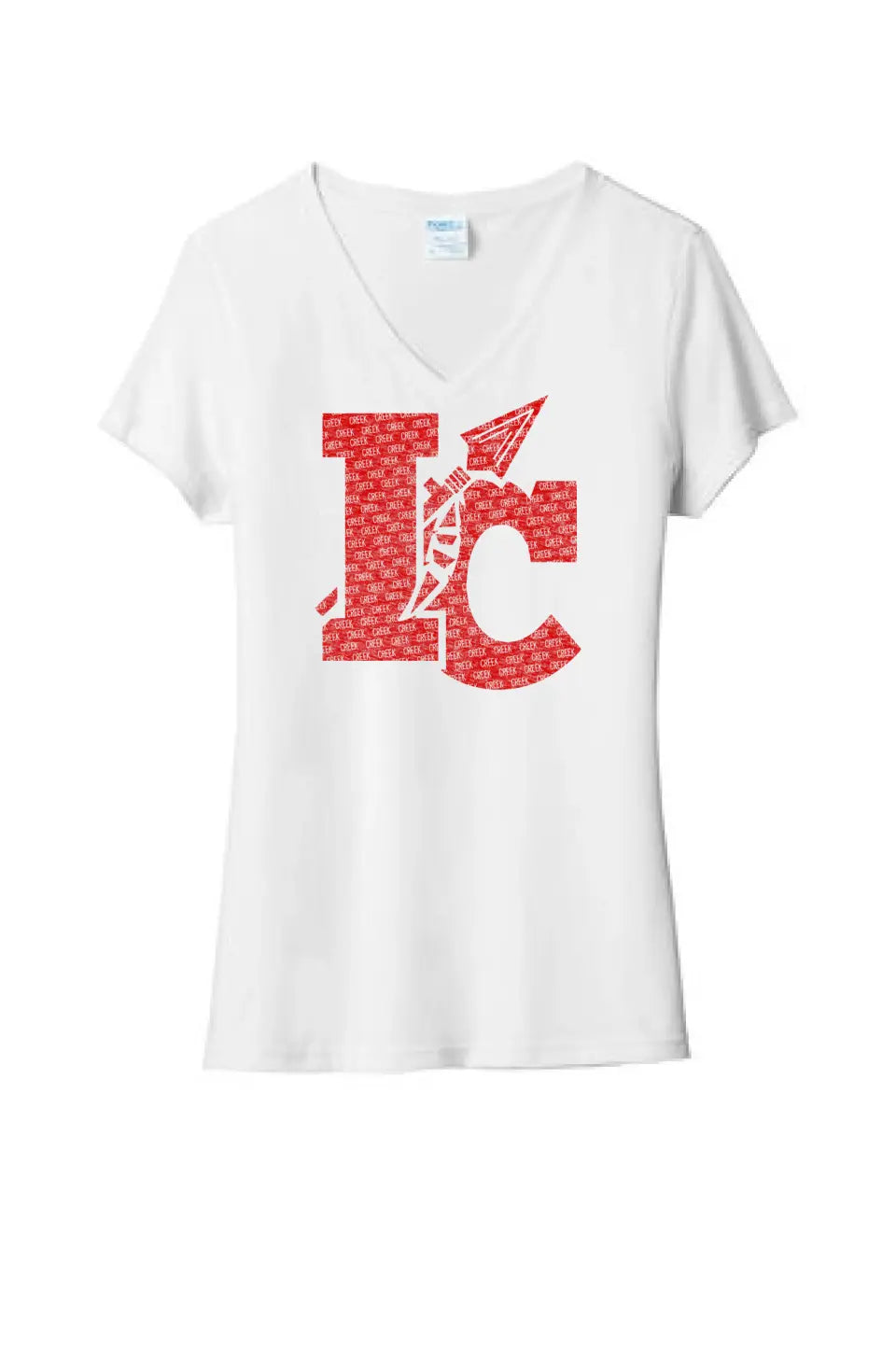 Indian Creek Distressed IC Text Ladies Tri-Blend V-Neck Tee