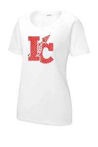 Indian Creek Distressed IC Text Ladies PosiCharge Tri-Blend Wicking Scoop Neck Raglan Tee