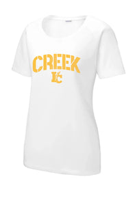 Indian Creek Distressed Stamp Ladies PosiCharge Tri-Blend Wicking Scoop Neck Raglan Tee