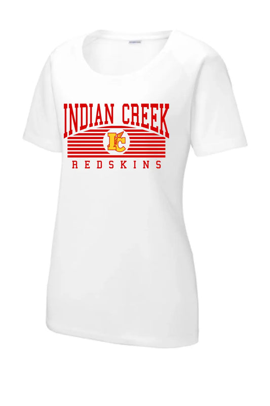 Indian Creek Redskins Arch Ladies PosiCharge Tri-Blend Wicking Scoop Neck Raglan Tee