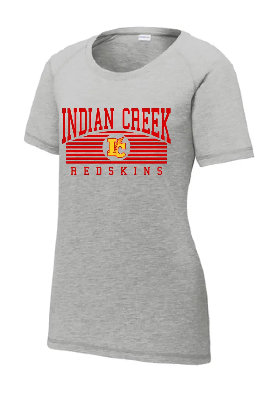 Indian Creek Redskins Arch Ladies PosiCharge Tri-Blend Wicking Scoop Neck Raglan Tee