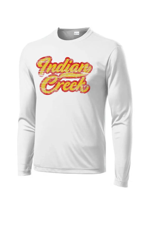 Indian Creek Distressed Script Tail Long Sleeve PosiCharge Competitor Tee