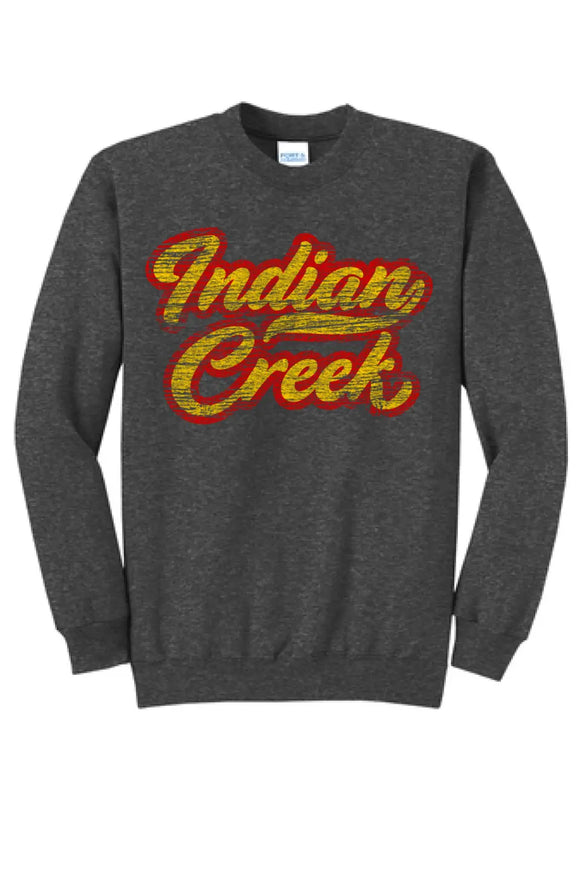 Indian Creek Distressed Script Tail Core Fleece Crewneck Sweatshirt