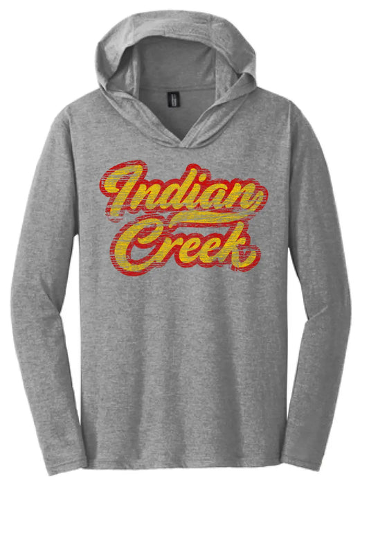 Indian Creek Distressed Script Tail Perfect Tri-Long Sleeve Hoodie