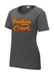 Indian Creek Distressed Script Tail Ladies PosiCharge Tri-Blend Wicking Scoop Neck Raglan Tee