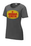 Indian Creek Distressed Badge Ladies PosiCharge Tri-Blend Wicking Scoop Neck Raglan Tee