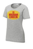 Indian Creek Distressed Badge Ladies PosiCharge Tri-Blend Wicking Scoop Neck Raglan Tee