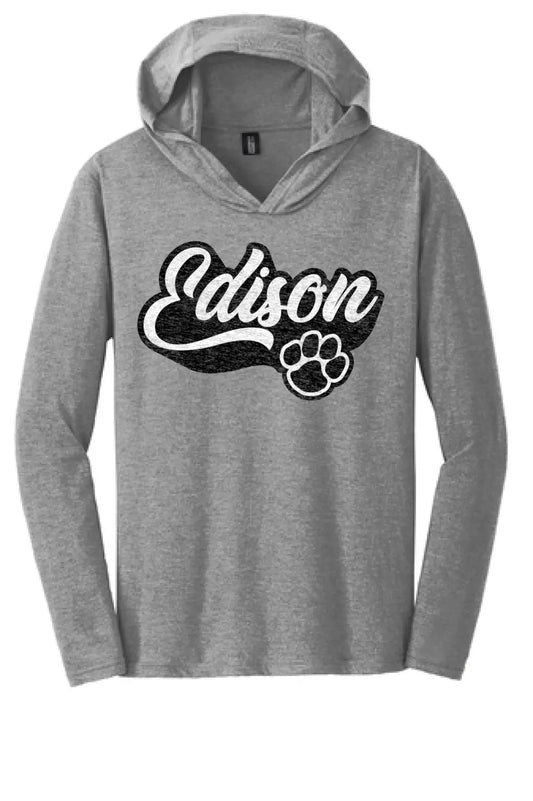 Edison Script with Paw Print Perfect Tri-Long Sleeve Hoodie