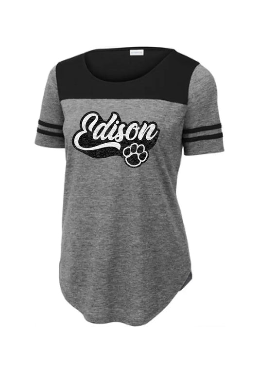 Edison Paw Script Ladies PosiCharge Tri-Blend Wicking Fan Tee copy