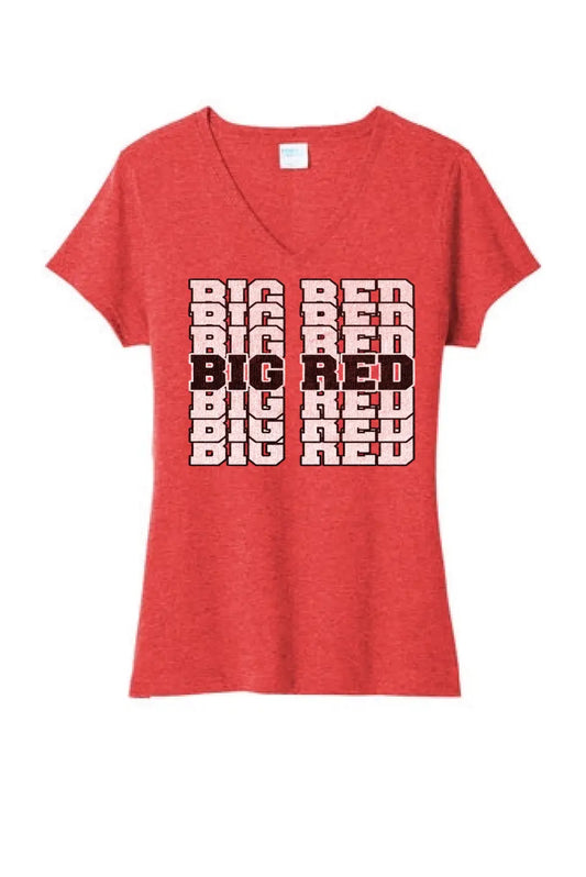 Steubenville Big Red Repeat Design Ladies Tri-Blend V-Neck Tee