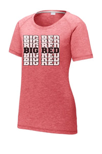 Steubenville Big Red Repeat Design Ladies PosiCharge Tri-Blend Wicking Scoop Neck Raglan Tee