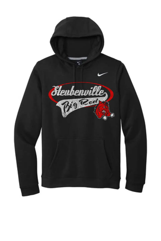 Steubenville Big Red Distressed Oval Script Nike Club Fleece Pullover Hoodie