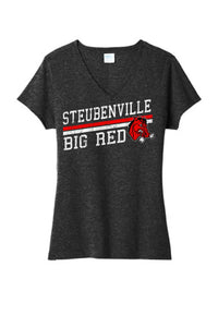 Steubenville Big Red Distressed Elevate Ladies Tri-Blend V-Neck Tee