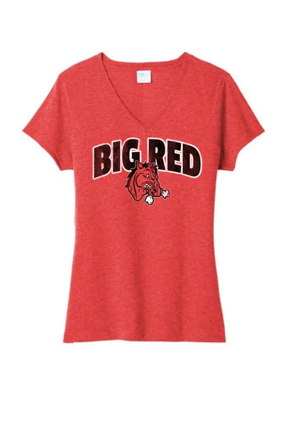 Steubenville Big Red Distressed Bold Ladies Tri-Blend V-Neck Tee