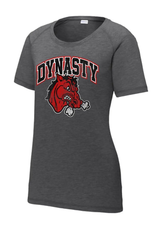 Steubenville Big Red Distressed Dynasty Ladies PosiCharge Tri-Blend Wicking Scoop Neck Raglan Tee