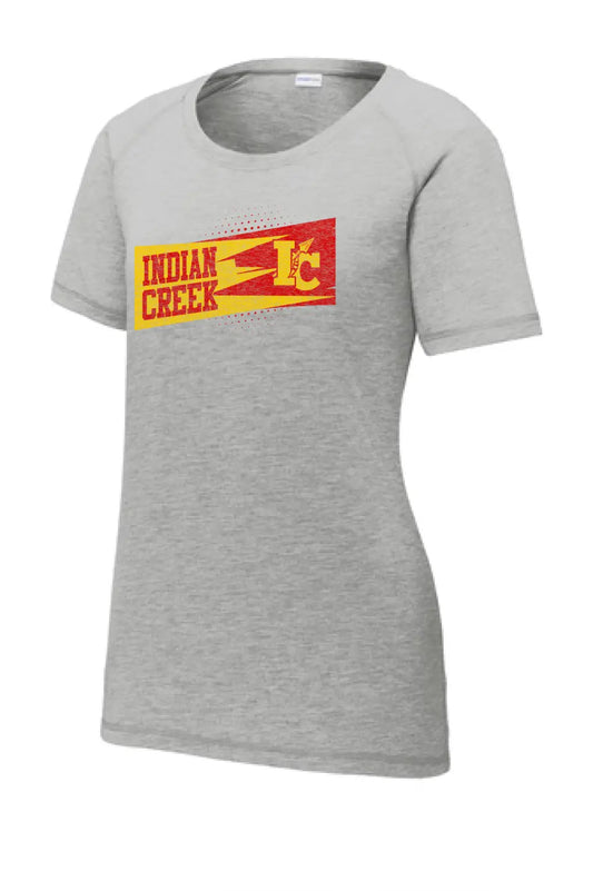 Indian Creek Distressed Strike Ladies PosiCharge Tri-Blend Wicking Scoop Neck Raglan Tee