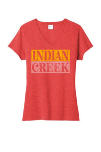 Indian Creek Distressed Lines Ladies Tri-Blend V-Neck Tee