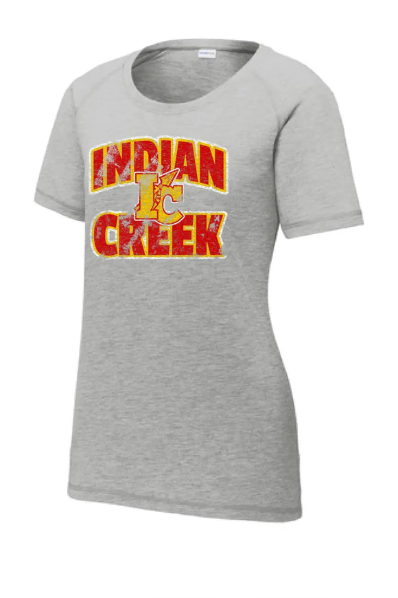 Indian Creek Retro Ladies PosiCharge Tri-Blend Wicking Scoop Neck Raglan Tee