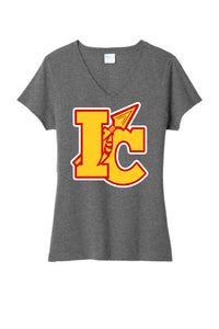 Indian Creek Logo on Gray Ladies Tri-Blend V-Neck Tee