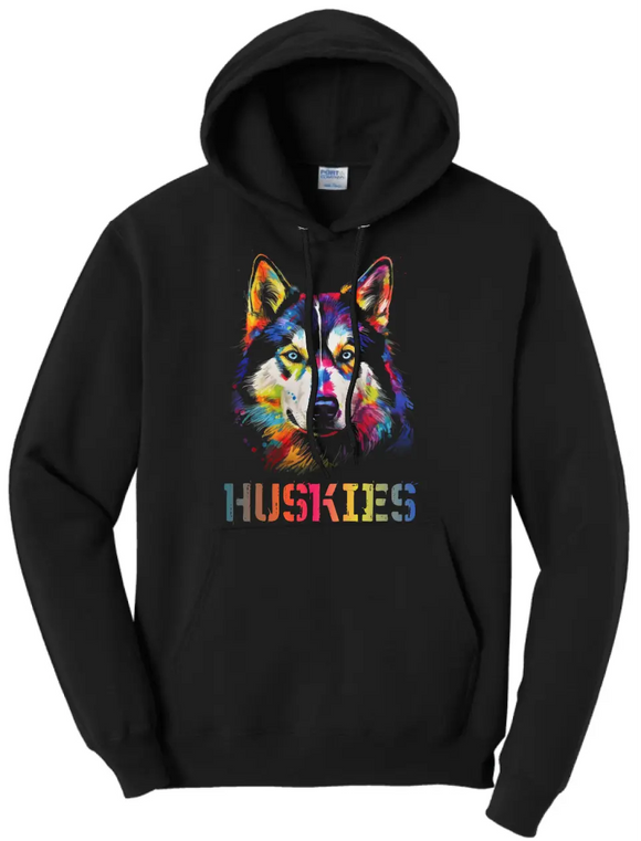 Harrison Central Husky Dog Rainbow Colors Core Fleece Hoodie