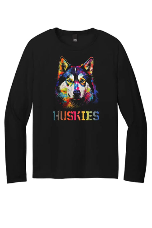 Harrison Central Husky Dog Rainbow Colors Featherweight French Terry Long Sleeve Crewneck