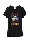 Harrison Central Husky Dog Rainbow Colors Ladies Tri-Blend V-Neck Tee