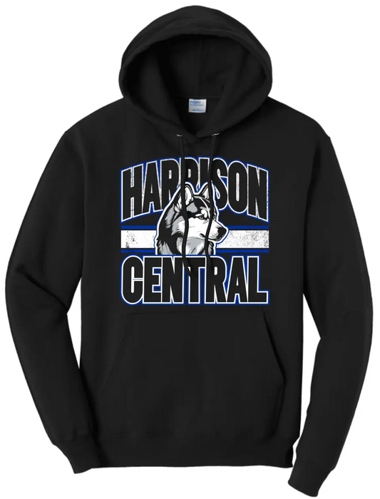 Harrison Central Husky Dog Arch Distressed Core Fleece Hoodie