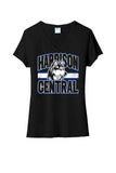 Harrison Central Husky Dog Arch Distressed Ladies Tri-Blend V-Neck Tee