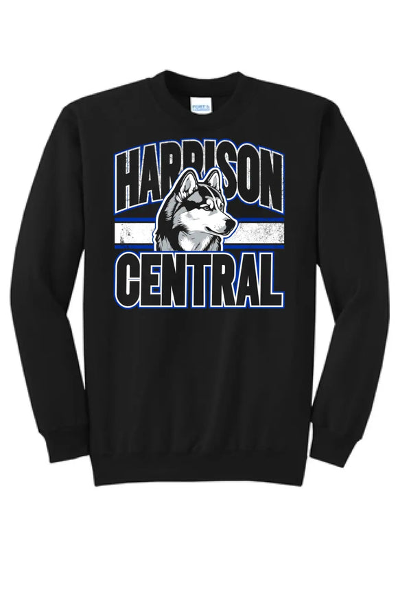 Harrison Central Husky Dog Arch Distressed Core Fleece Crewneck