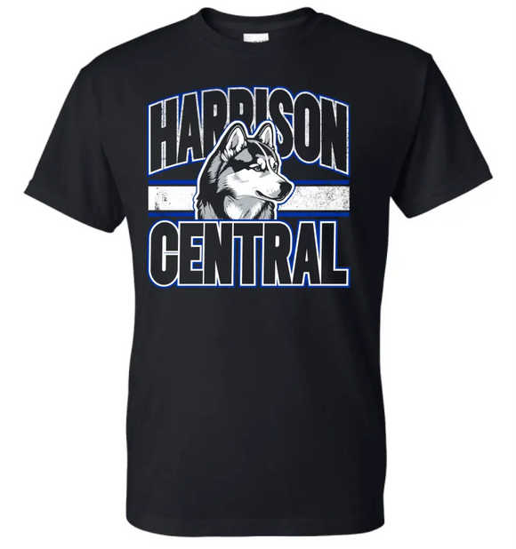 Harrison Central Husky Dog Arch Distressed Gildan DryBlend T-Shirt