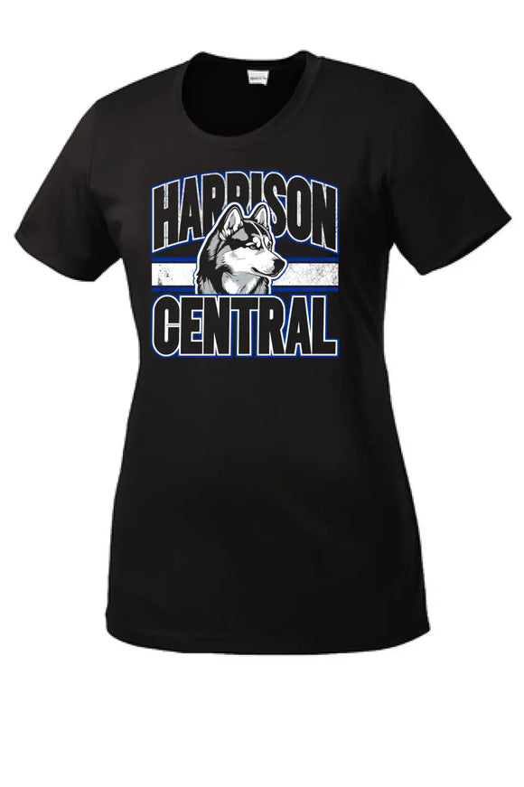 Harrison Central Husky Dog Arch Distressed Ladies Competitor Tee