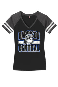 Harrison Central Husky Dog Arch Distressed Women's Game V-Neck Tee