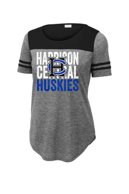 Harrison Central HC Logo Coverup Ladies PosiCharge Tri-Blend Wicking Fan Tee
