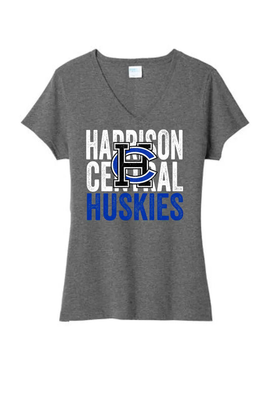 Harrison Central HC Logo Coverup Ladies Tri-Blend V-Neck Tee