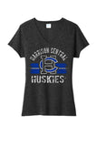 Harrison Central Distressed Arch and Stripes Ladies Tri-Blend V-Neck Tee