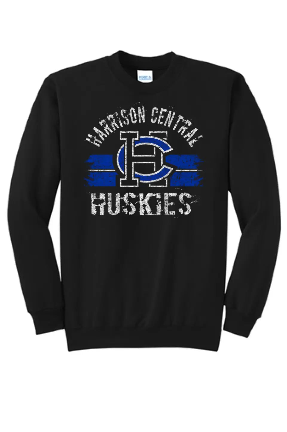 Harrison Central Distressed Arch and Stripes Core Fleece Crewneck