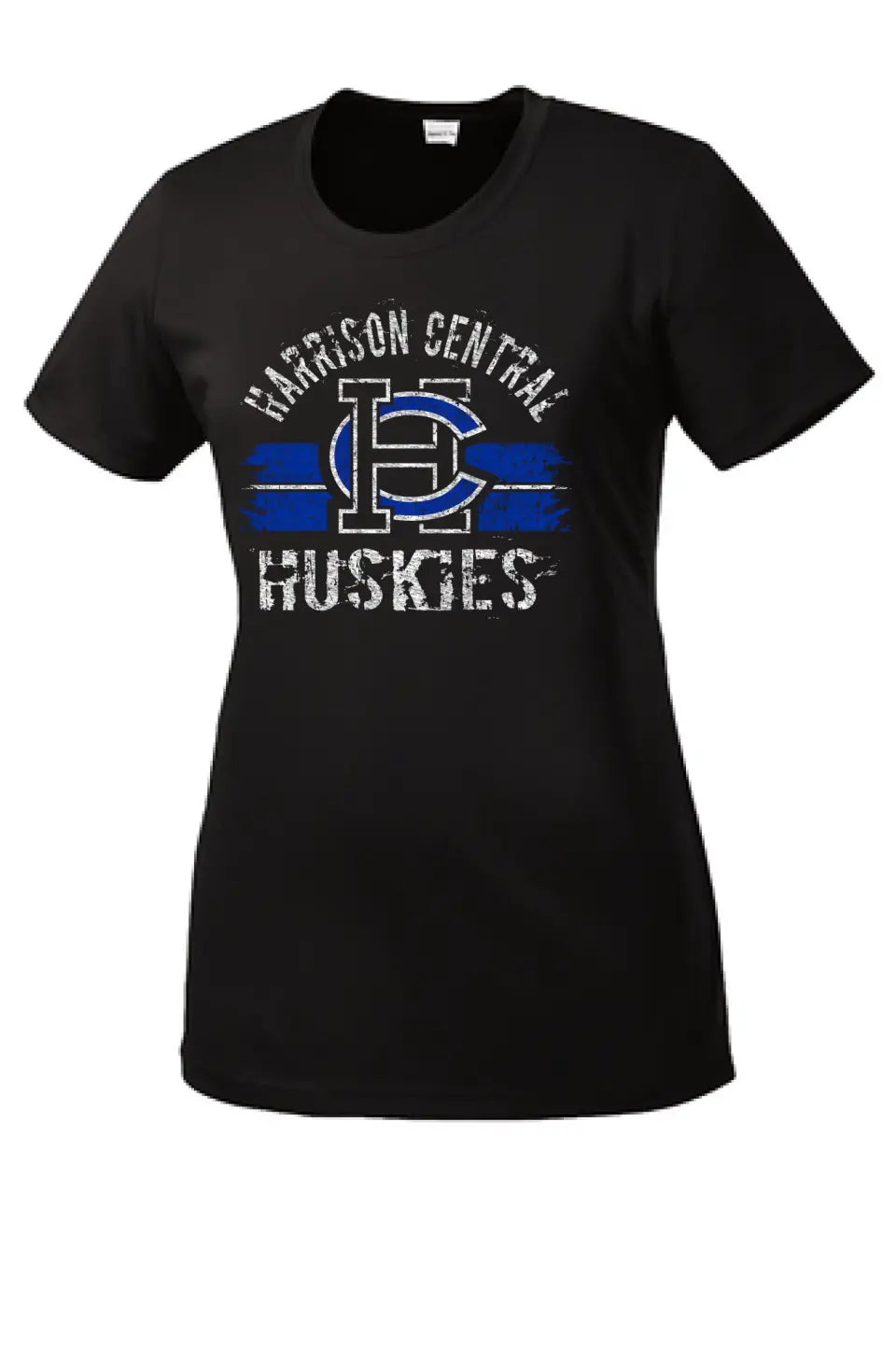Harrison Central Distressed Arch and Stripes Ladies Competitor Tee