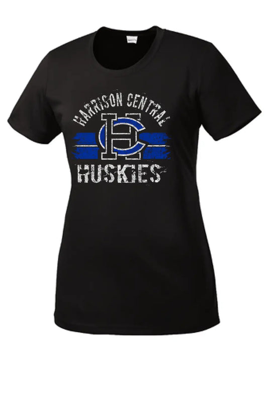Harrison Central Distressed Arch and Stripes Ladies Competitor Tee