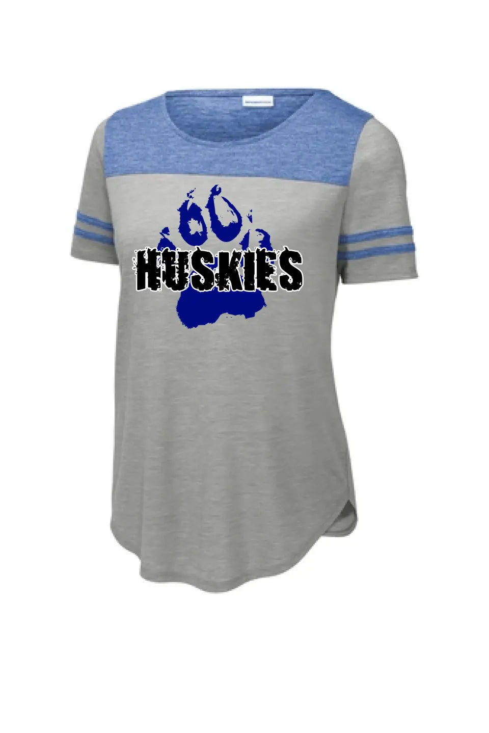 Huskies Distressed Paw Ladies PosiCharge Tri-Blend Wicking Fan Tee