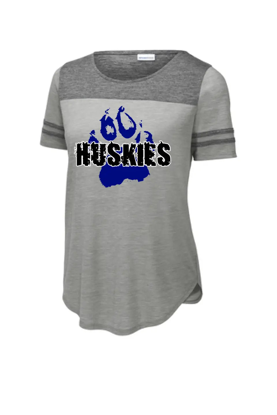 Huskies Distressed Paw Ladies PosiCharge Tri-Blend Wicking Fan Tee