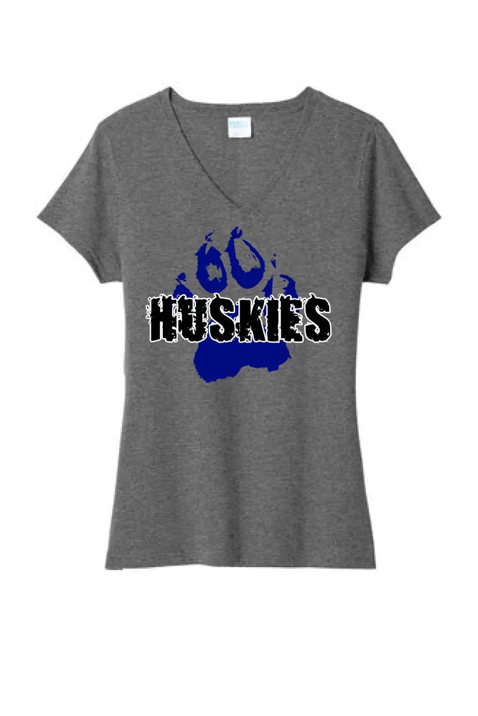 Huskies Distressed Paw Ladies Tri-Blend V-Neck Tee