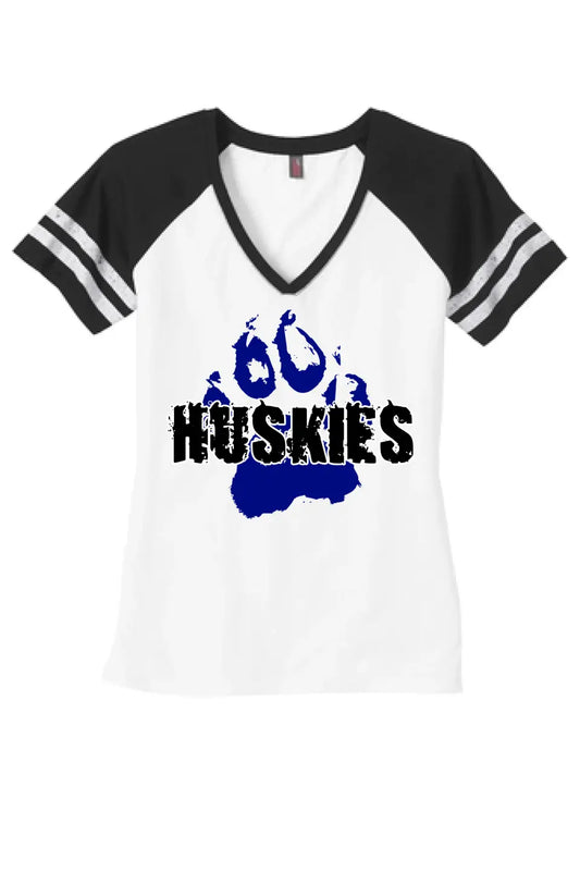 Huskies Distressed Paw Women's Game V-Neck Tee