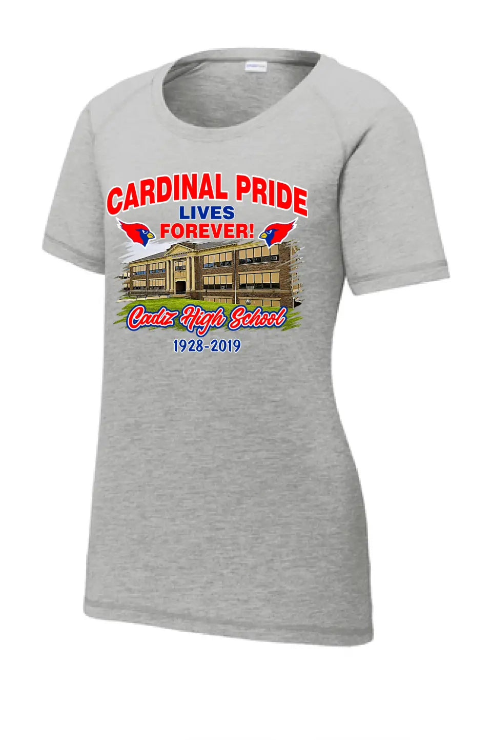 Cadiz Cardinal Pride Lives Forever Ladies PosiCharge Tri-Blend Wicking Scoop Neck Raglan Tee